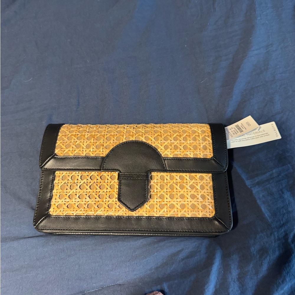 Woven Black Leather and Tan Woven clutch with chain